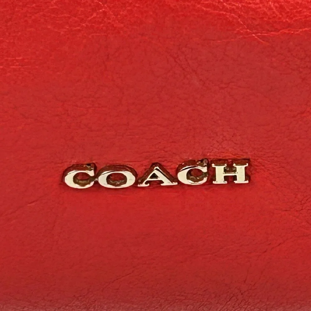 Coach Madison Needlepoint Op Art Shoulder Bag Phoebe Coral Red Monogram Logo
